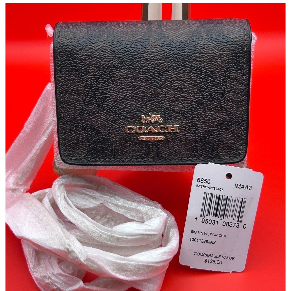 Coach Mini Chain on a Wallet Signature Canvas & Leather Crossbody Bag - Picture 2 of 12